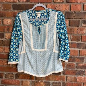 Matilda Jane womens Kaleidoscope 3/4 sleeve mixed print blouse teal XS